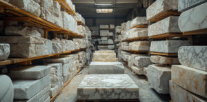 Amid rows of carefully stacked marble blocks, the warehouse holds a quiet gravity—each slab a frozen ripple of earth’s memory. Patterns of soft veins and cool stone wait in stillness, ready to be shaped into something enduring. This is the place where raw material becomes possibility, where craftsmanship begins long before the first cut.